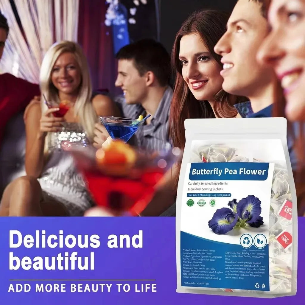 Pure Natural Butterfly Pea Flower Pyramid Tea Bags, Dried Blue Pea Flower, Help Relieve Eye Fatigue & Refresh Your Mind, 30 bags