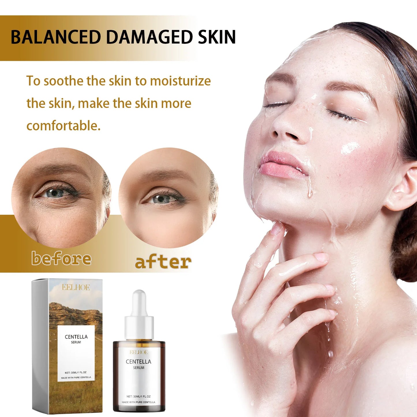 Centella Serum Nourish Improvement Dry Skin Smoothing Rejuvenation Brighten Moisturizing Hyaluronic Acid Face Essence Skin Care