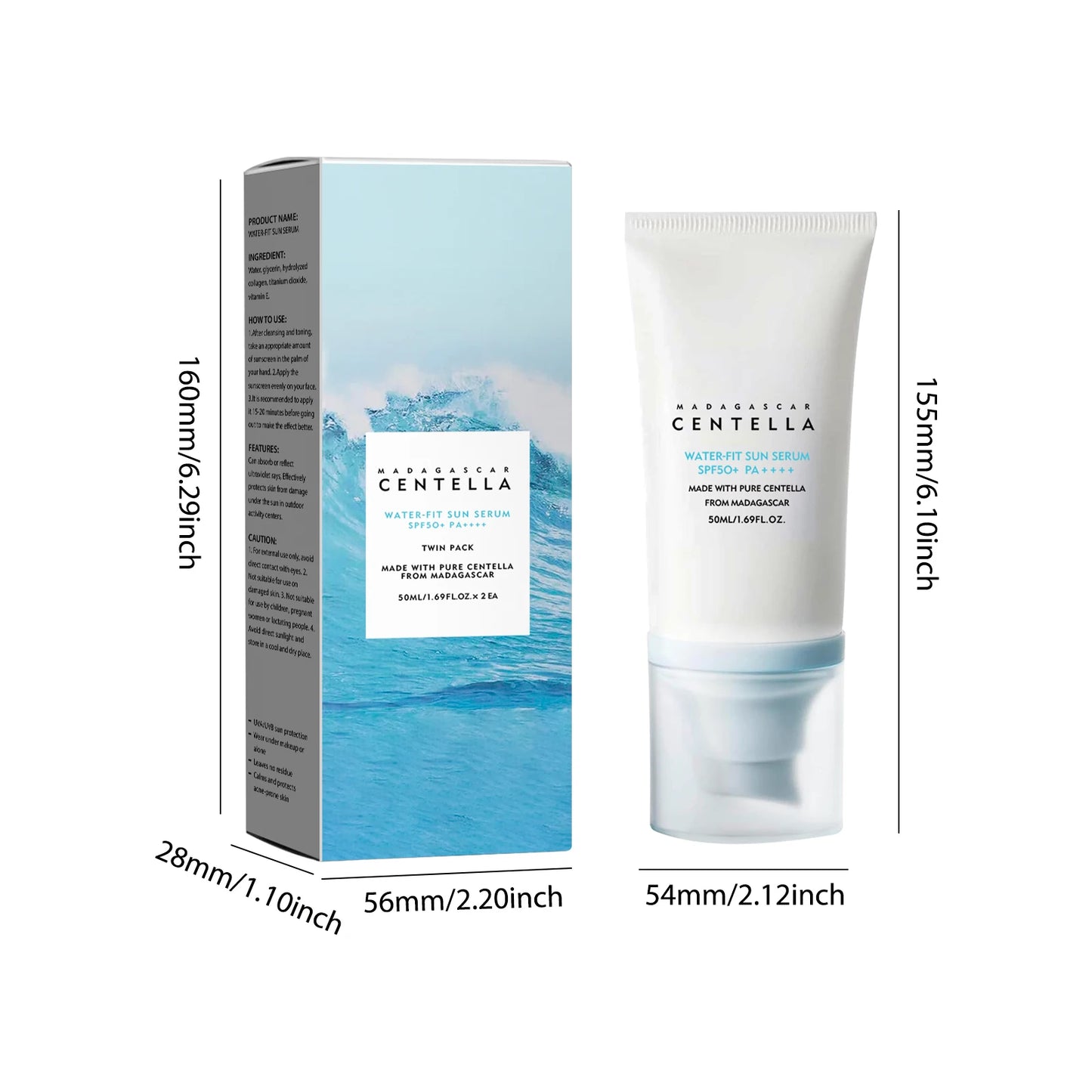 5PCS SPF50+ Sunscreen Cream Centella Strong UV Protection Water-Based Sunscreen Sun Body Facial Sunblock Moisturizing Skin Care