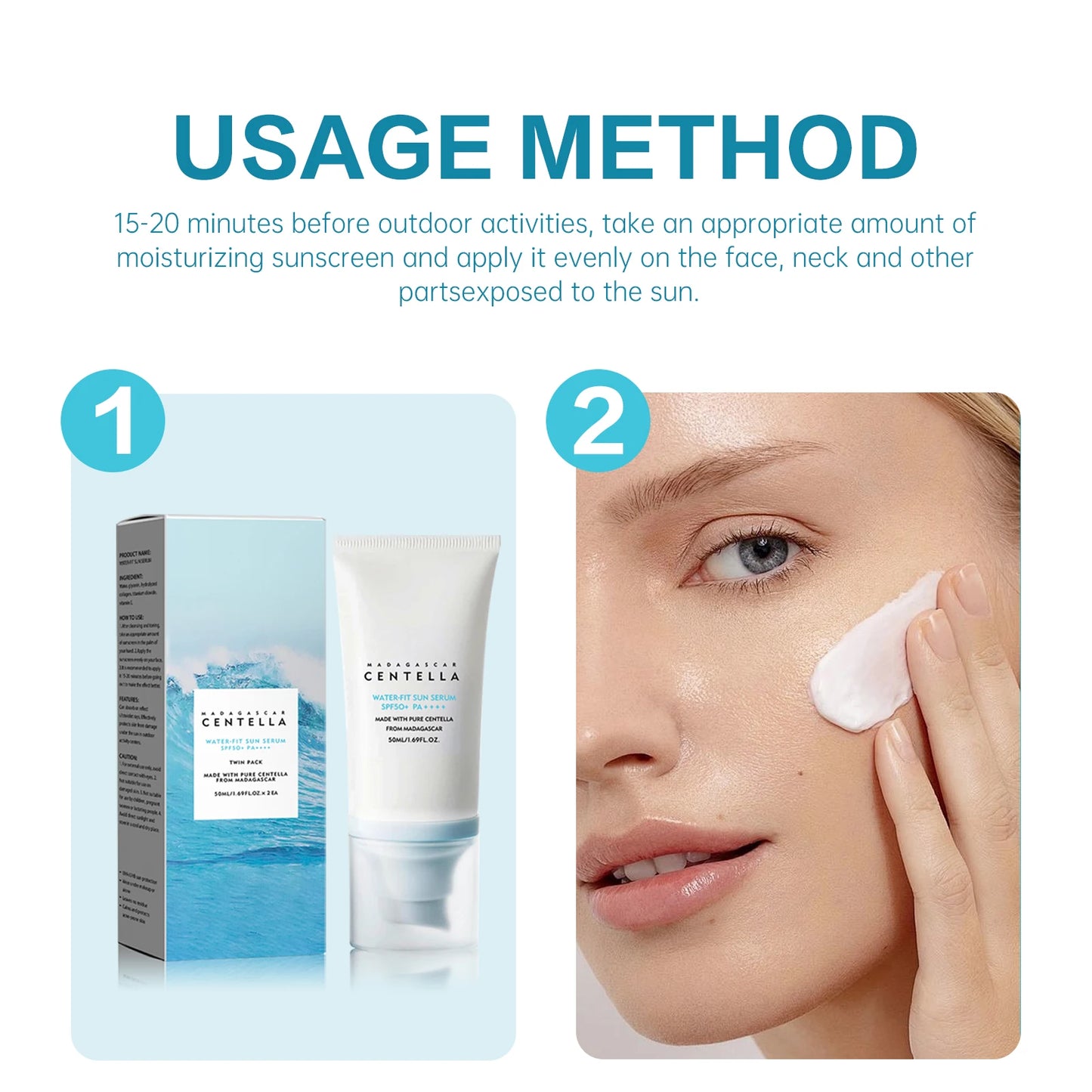 5PCS SPF50+ Sunscreen Cream Centella Strong UV Protection Water-Based Sunscreen Sun Body Facial Sunblock Moisturizing Skin Care