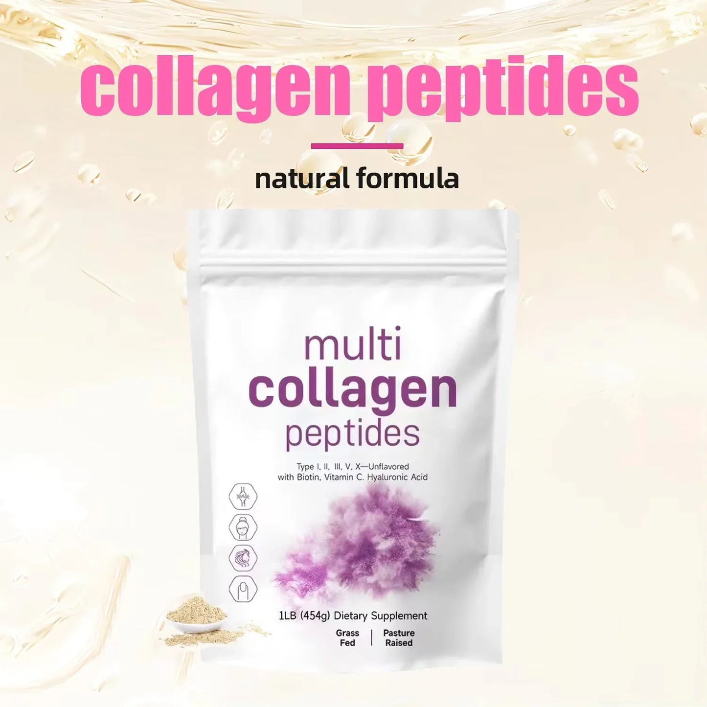 Hydrolyzed Collagen Peptides for Skin, Hair & Nails | Grass-Fed Beef & Chicken Bone Broth Collagen (Types I,II,III,V,X)