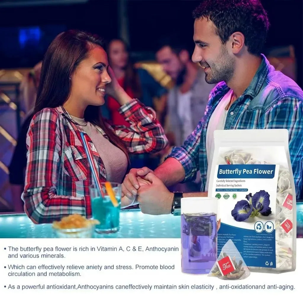 Pure Natural Butterfly Pea Flower Pyramid Tea Bags, Dried Blue Pea Flower, Help Relieve Eye Fatigue & Refresh Your Mind, 30 bags