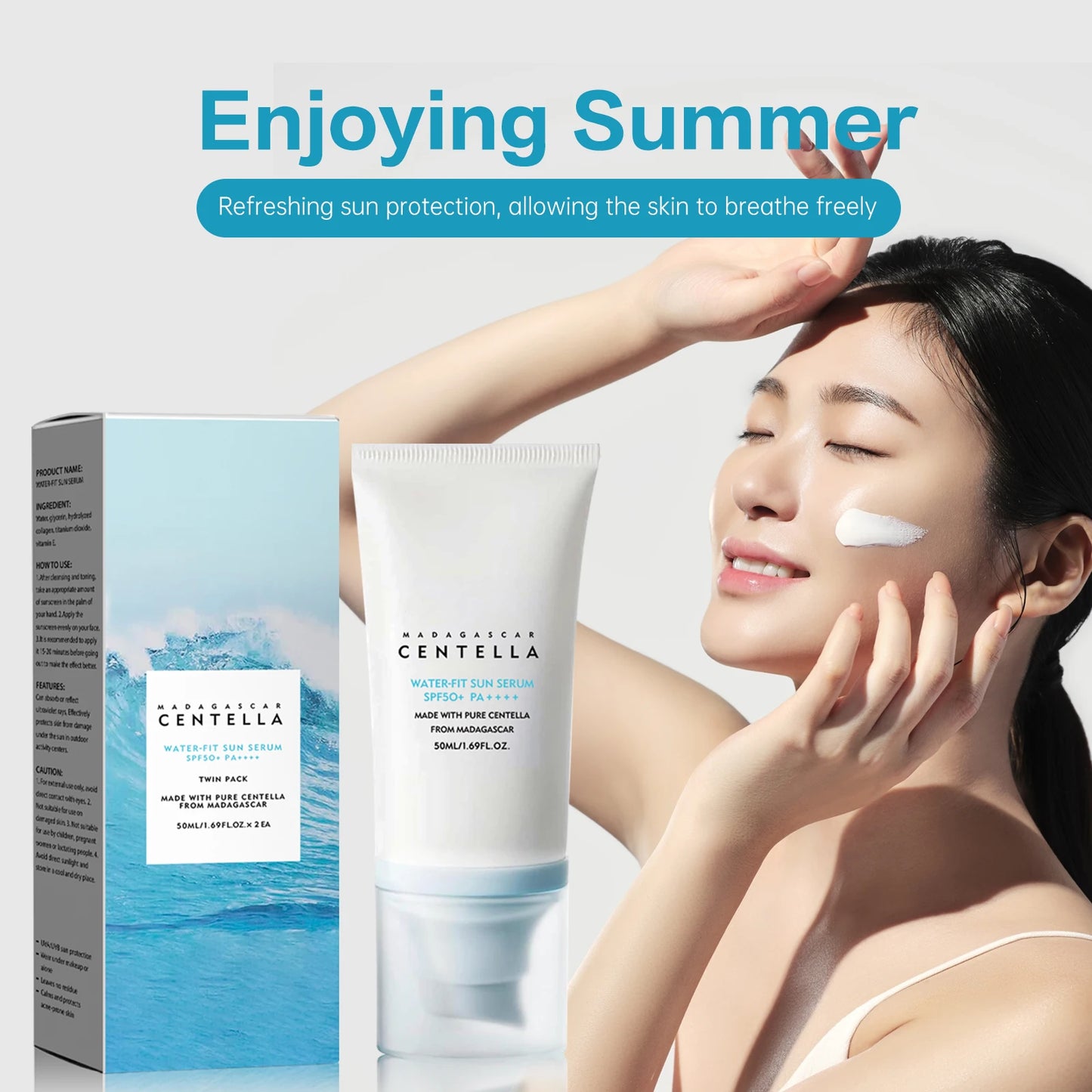 5PCS SPF50+ Sunscreen Cream Centella Strong UV Protection Water-Based Sunscreen Sun Body Facial Sunblock Moisturizing Skin Care