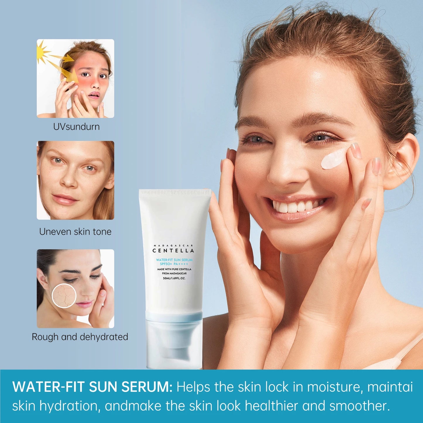 5PCS SPF50+ Sunscreen Cream Centella Strong UV Protection Water-Based Sunscreen Sun Body Facial Sunblock Moisturizing Skin Care