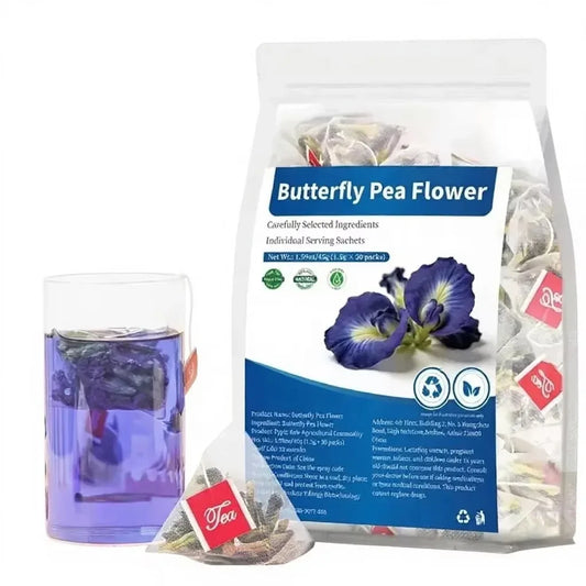 Pure Natural Butterfly Pea Flower Pyramid Tea Bags, Dried Blue Pea Flower, Help Relieve Eye Fatigue & Refresh Your Mind, 30 bags