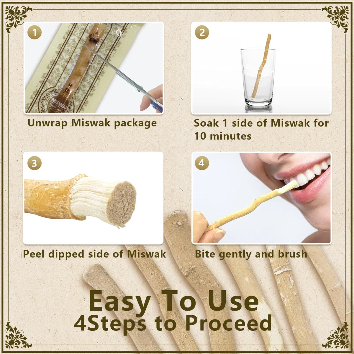Natural Miswak Sticks Toothbrush - Vacuum Sealed Original Authentic For Healthy Gums Teeth Siwak Toothbrush Stick Chew Sticks