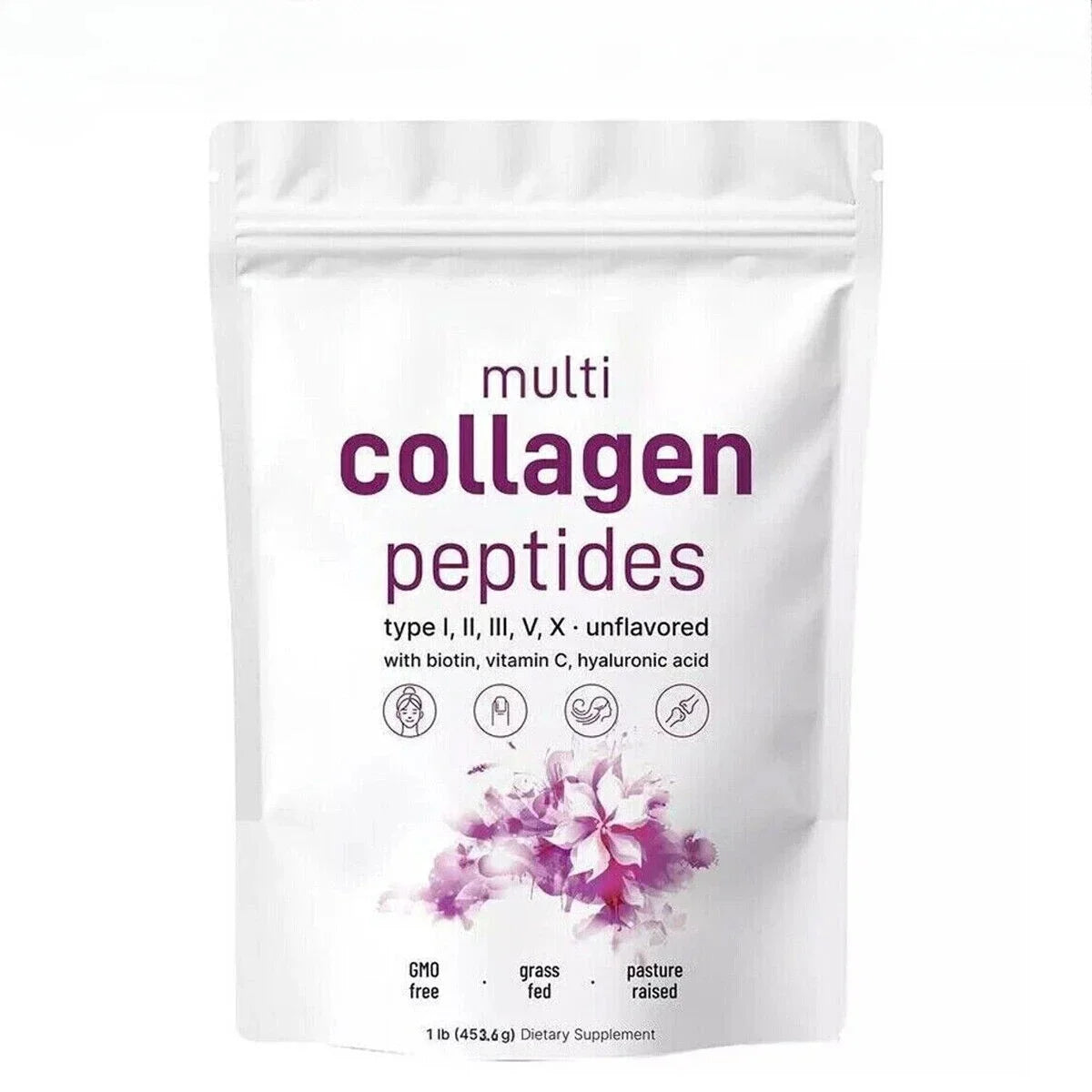 Hydrolyzed Collagen Peptides for Skin, Hair & Nails | Grass-Fed Beef & Chicken Bone Broth Collagen (Types I,II,III,V,X)